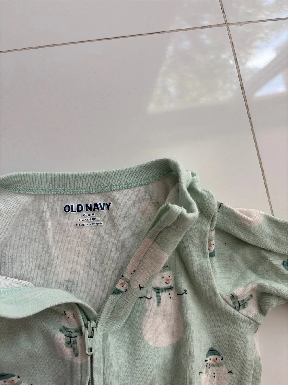 Old Navy Mint Green Snowman Print Footed One-Piece
